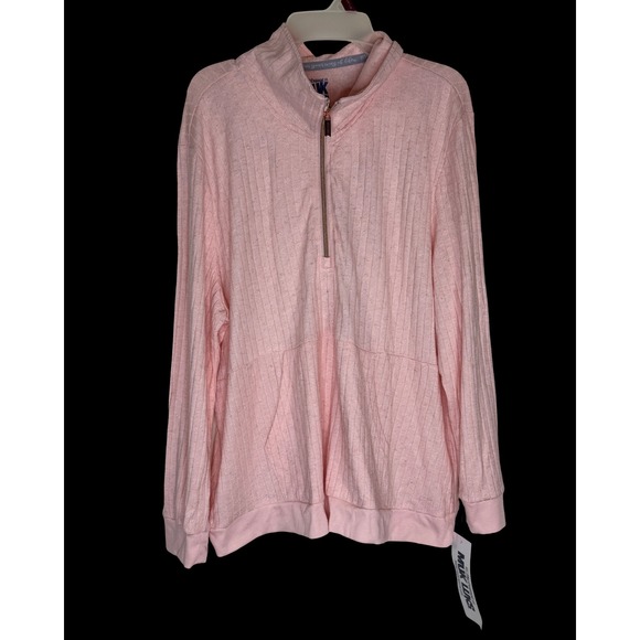 Muk Luks Sweaters - Muk Luks Women 1X Soft Peach Pointelle Knit Quarter Zip Pullover Shimmer Sweater